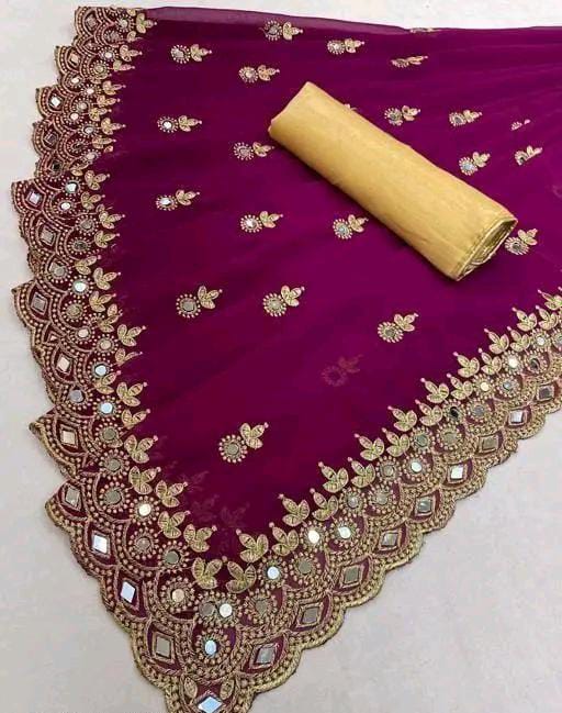 GABANI FASHION CUTWORK  MIRROR SAREE