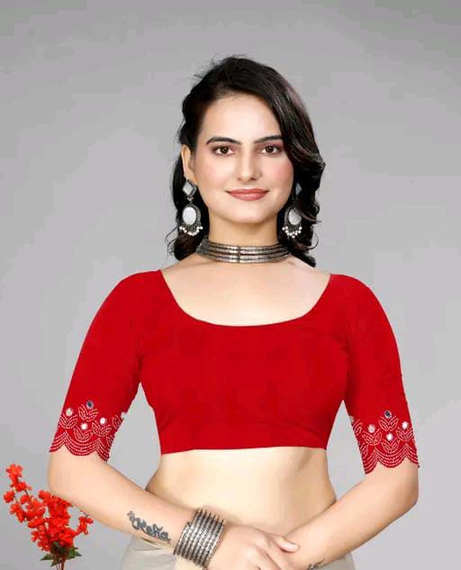 Graceful red Saree with Subtle Hotfix Beads