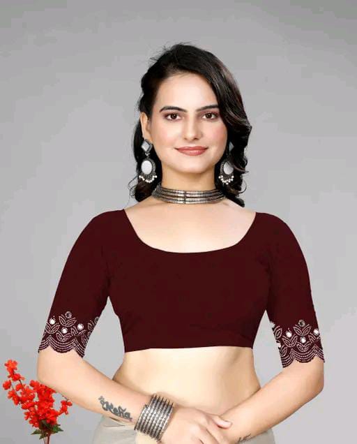 Graceful red Saree with Subtle Hotfix Beads