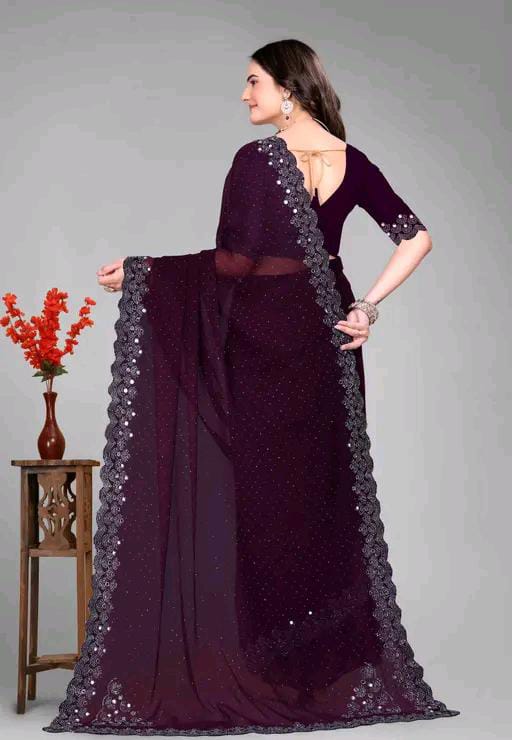 Graceful red Saree with Subtle Hotfix Beads