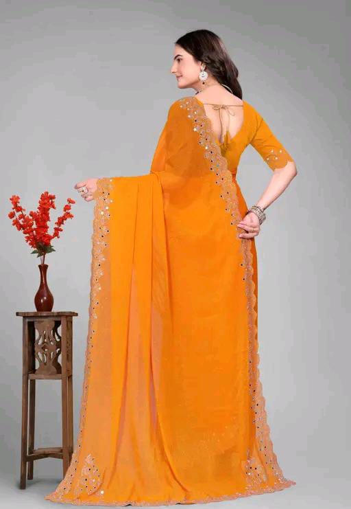 Graceful red Saree with Subtle Hotfix Beads